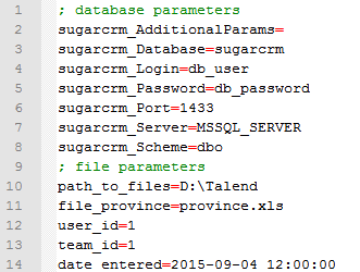 configuration file migration data to SugarCRM